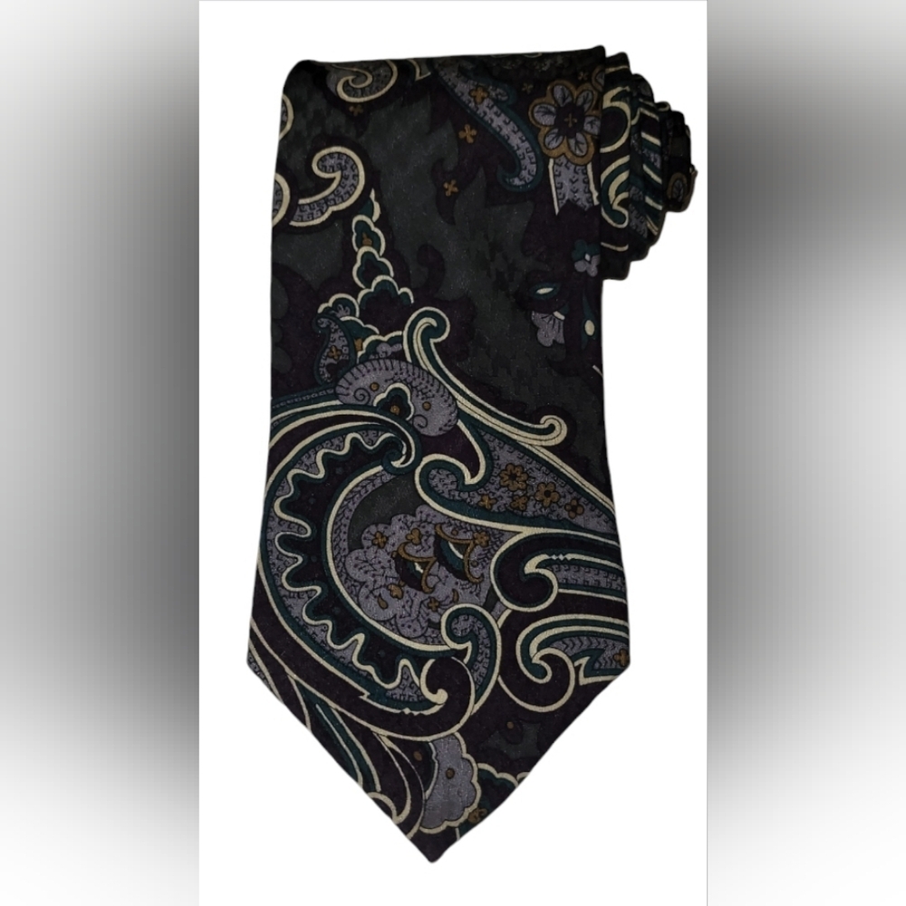 Christian Dior Monsieur 100% Silk Paisley Neck Tie Black Purple Blue Cream USA